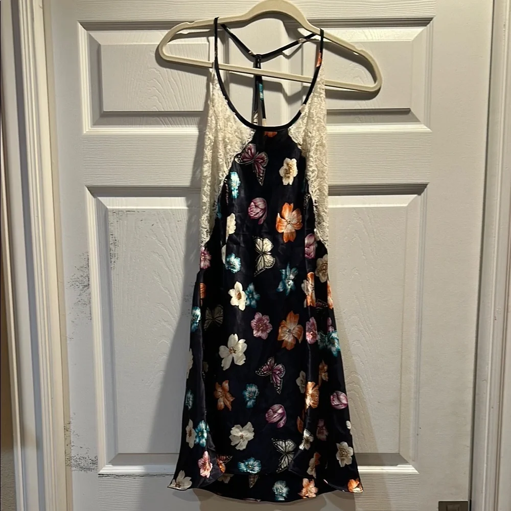 Vintage Y2K The Lingerie Collection Lace Butterfly Satin Low Back Slip Dress L